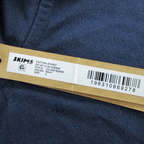 SKIMS Cotton Jersey Zip Up Slim Hoodie Womens Small Navy Blue Cropped Sweatshirt - Picture 5 of 10